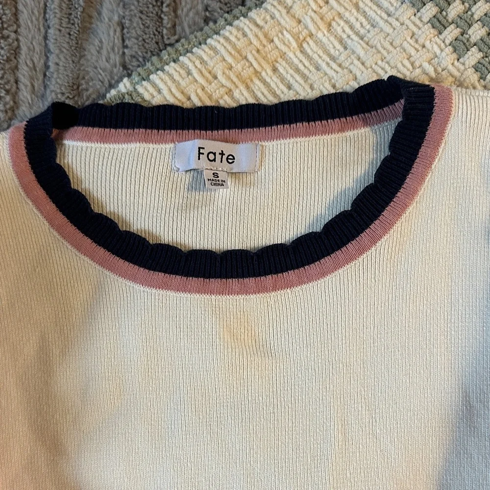 Fate Women's White and Pink Sweater with Floral Sleeves - Picture 4 of 4